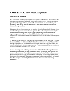 6.933J/ STS.420J First Paper Assignment Papers due in Session-6