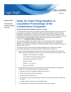 Order for Claim Filing Deadline in Liquidation Proceedings of the Lumbermens Companies