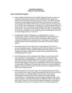 Sarah Brouillette’s Guide to Close Reading  Some Guiding Thoughts