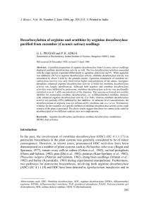Decarboxylation of arginine and ornithine by arginine decarboxylase Cucumis sativus J. Biosci.,