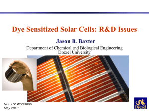 Dye Sensitized Solar Cells: R&amp;D Issues Jason B. Baxter Drexel University