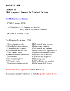 3.051J/20.340J Lecture 24 FDA Approval Process for Medical Devices