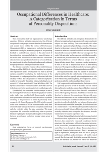 Occupational Differences in Healthcare: A Categorization in Terms of Personality Dispositions Peter Zammit