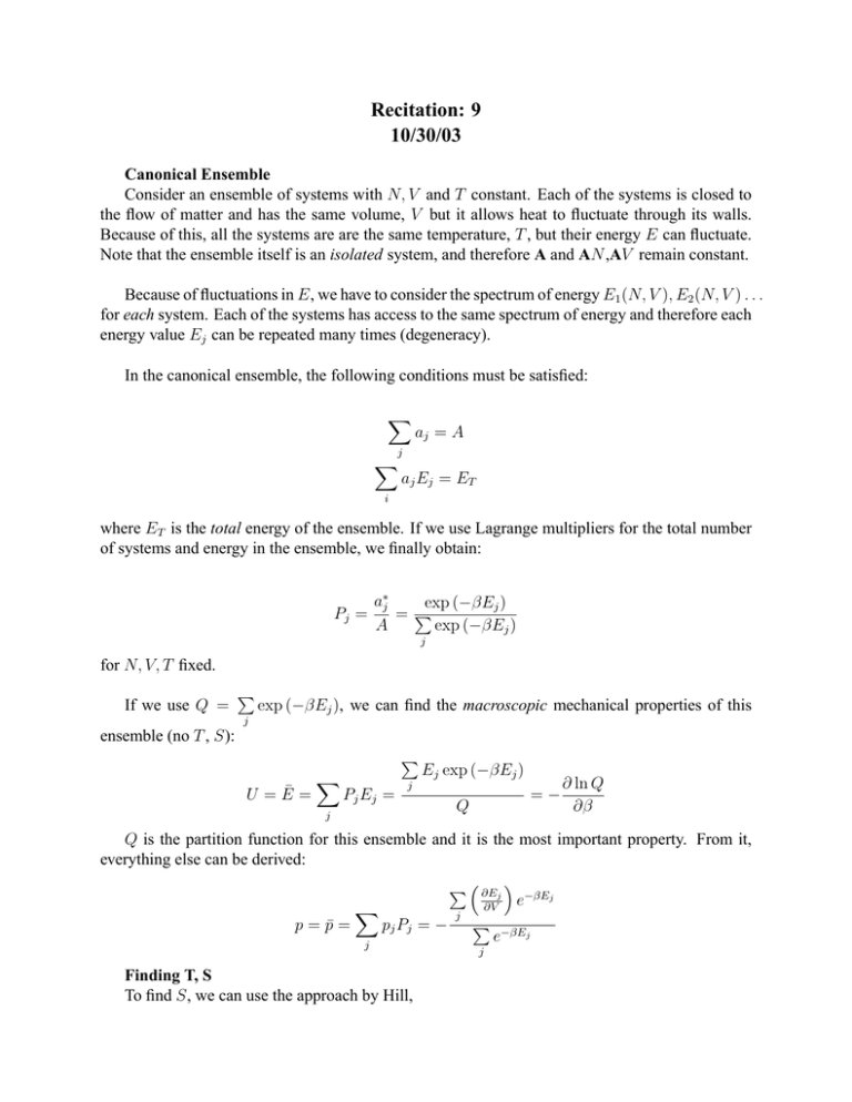 Recitation: 10/30/03