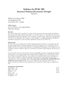 Syllabus for PLSC 309: American Political (Economic) Thought Fall 2015