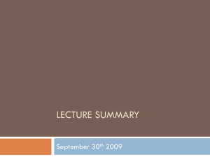 LECTURE SUMMARY September 30 2009 th