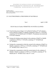 3.53  ELECTROCHEMICAL PROCESSING OF MATERIALS  Test 1 April 12, 2001