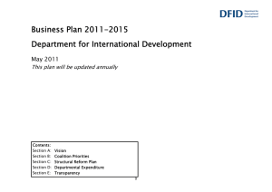 Business Plan 2011-2015 Department for International Development May 2011