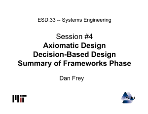 Session #4 Axiomatic Design Decision-Based Design Summary of Frameworks Phase