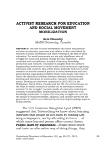 ACTIVIST RESEARCH FOR EDUCATION AND SOCIAL MOVEMENT MOBILIZATION