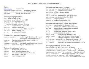 Julia &amp; IJulia Cheat-sheet (for 18.xxx at MIT)  Basics: