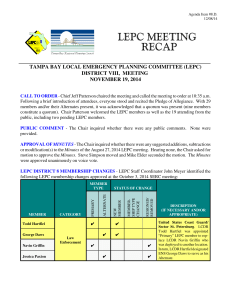 LEPC MEETING RECAP TAMPA BAY LOCAL EMERGENCY PLANNING COMMITTEE (LEPC)