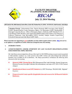 RECAP FACILITY DISASTER PLANNING SUBCOMMITTEE