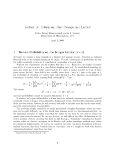 Lecture 17:  Return and First Passage on a Lattice 1 �