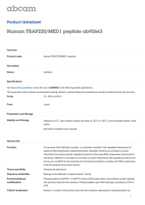 Human TRAP220/MED1 peptide ab92663 Product datasheet Overview Product name