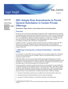 SEC Adopts Rule Amendments to Permit General Solicitation in Certain Private Offerings