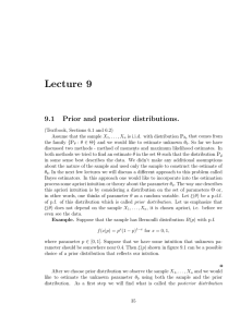 Lecture 9 9.1 Prior and posterior distributions.