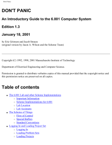 DON'T PANIC An Introductory Guide to the 6.001 Computer System Edition 1.3
