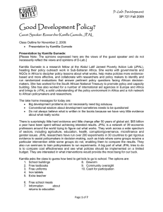 Good Development Policy? D-Lab: Development SP.721 Fall 2009