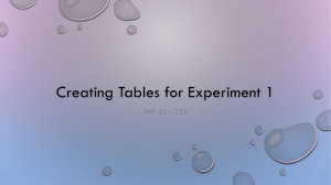 Creating Tables for Experiment 1 PHY 221/223