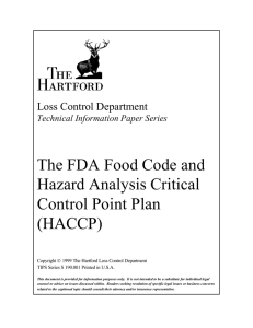 The FDA Food Code and Hazard Analysis Critical Control Point Plan (HACCP)