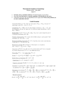 Massachusetts Institute of Technology Useful Formulae Physics 8.022 – Fall 2004 Quiz #1