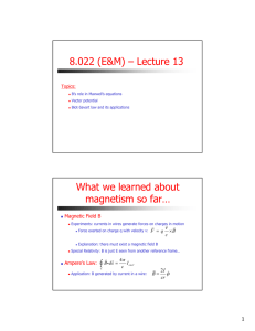 8.022 (E&amp;M) – Lecture 13 What we learned about magnetism so far…