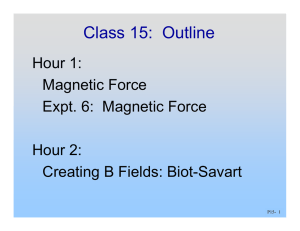 Class 15:  Outline Hour 1: Magnetic Force Expt. 6:  Magnetic Force
