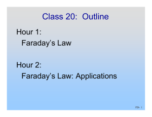 Class 20:  Outline Hour 1: Faraday’s Law Hour 2: