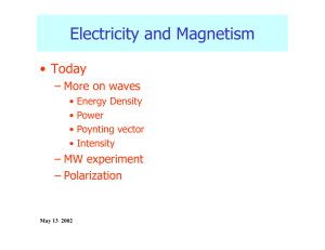 Electricity and Magnetism • Today – More on waves – MW experiment