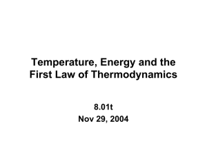 Temperature, Energy and the First Law of Thermodynamics 8.01t Nov 29, 2004