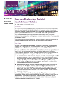 Insurance Relationships Revisited Issues for Brokers and Policyholders Overview