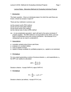 � Lecture 9 (S’04)  Methods for Evaluating Individual Projects Page 1