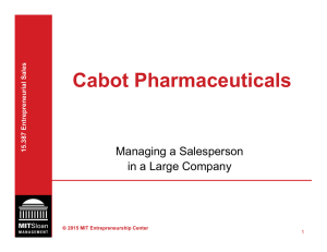 Cabot Pharmaceuticals  Managing a Salesperson in a Large Company