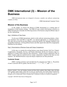 DMK International (3) – Mission of the Business Mission of the Business