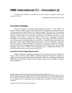 DMK International (7) – Innovation (I)  Innovation Strategy