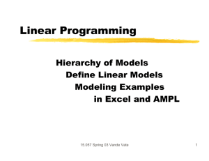 Linear Programming Hierarchy of Models Define Linear Models Modeling Examples