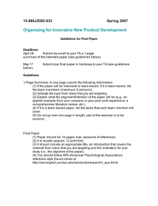 Organizing for Innovative New Product Development 15.980J/ESD.933 Spring 2007