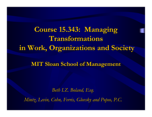 Course 15.343: Managing Transformations in Work, Organizations and Society