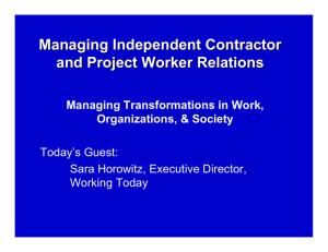 Managing Independent Contractor and Project Worker Relations Managing Transformations in Work,