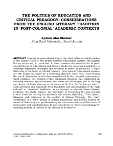 THE POLITICS OF EDUCATION AND CRITICAL PEDAGOGY: CONSIDERATIONS IN ‘POST-COLONIAL’ ACADEMIC CONTEXTS