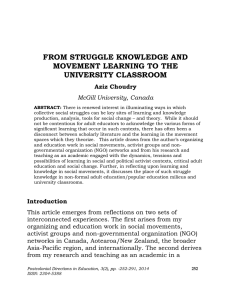 FROM STRUGGLE KNOWLEDGE AND MOVEMENT LEARNING TO THE UNIVERSITY CLASSROOM