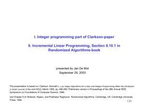 I. Integer programming part of Clarkson-paper Randomized Algorithms-book