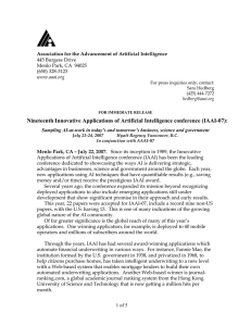 Nineteenth Innovative Applications of Artificial Intelligence conference (IAAI-07):