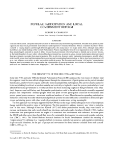 POPULAR PARTICIPATION AND LOCAL GOVERNMENT REFORM public administration and development ROBERT B. CHARLICK*
