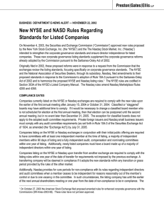 New NYSE and NASD Rules Regarding Standards for Listed Companies