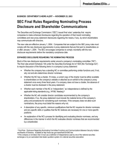 SEC Final Rules Regarding Nominating Process Disclosure and Shareholder Communications