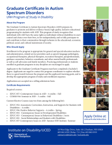 Graduate Certificate in Autism Spectrum Disorders UNH Program of Study in Disability