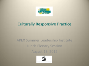 Culturally Responsive Practice APEX Summer Leadership Institute Lunch Plenary Session August 15, 2012