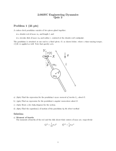 2.003SC Engineering Dynamics Quiz 2 Problem 1 (25 pts)